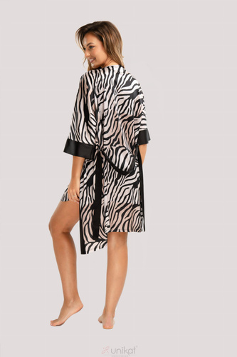 Braga Szlafrok satynowy Unikat – zebra, elegancki, z paskiem