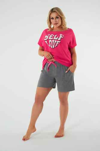 Selfie Piżama Damska krótki rękaw, spodenki Italian Fashion - amarant/melanż