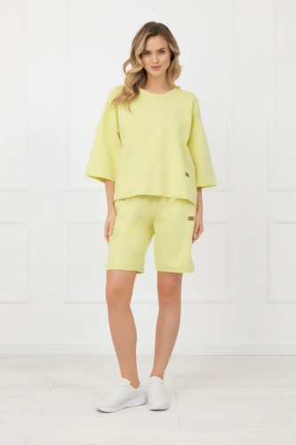 Spodenki damskie Kaori Italian Fashion bawełniane z kieszeniami-żółte 