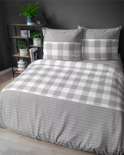 5083 B Home Satin Pościel satynowa kratka Detexpol szary 