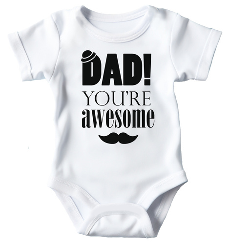 SKU A037 "Tato jesteś niesamowity – Dad you are awesome" Body krótki rękaw Moocha biały