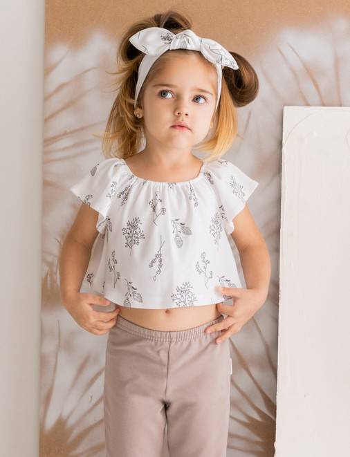 183139 Bluzka bawełniana z krótkim rękawem "Gaja" Nicol - kremowy