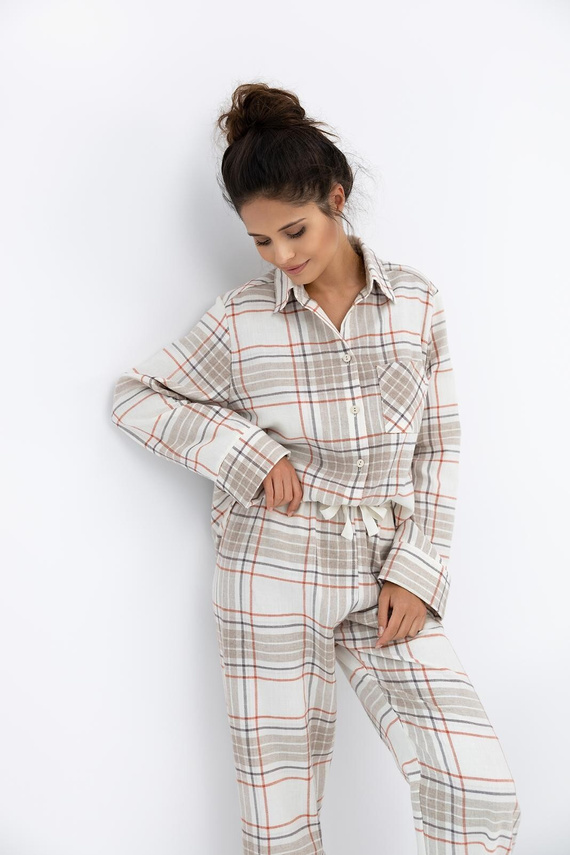 Adalyn Piżama damska Sensis – bawełniana flanela w kratkę, zapinana na guziki