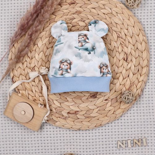 NINI ABN-5753/PIL czapka niemowlęca z bawełny organicznej Baby Bear Pilot