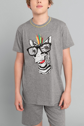 Crazy Piżama chłopięca krótki rękaw, spodnie Italian Fashion- średni melanż