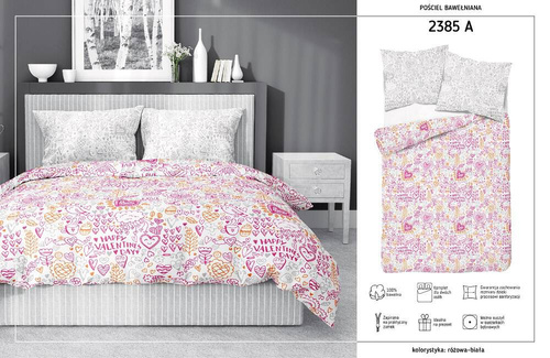 2385 A Pościel bawełniana Holland Love Happy Valentines Day Detexpol różowy 