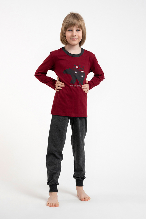 Morten Piżama chłopięca Italian Fashion bordowy/c.melanż