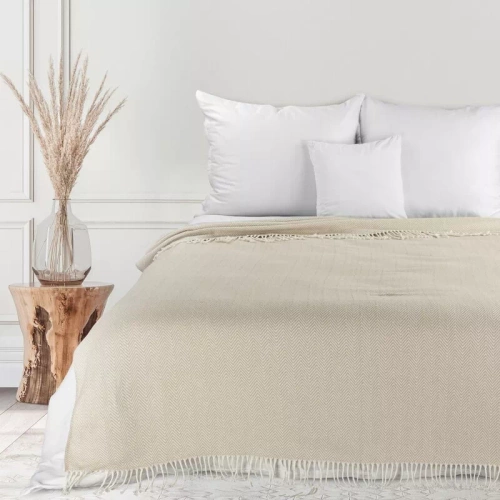 Pled 7 Koc narzuta z frędzlami Eurofirany beżowy