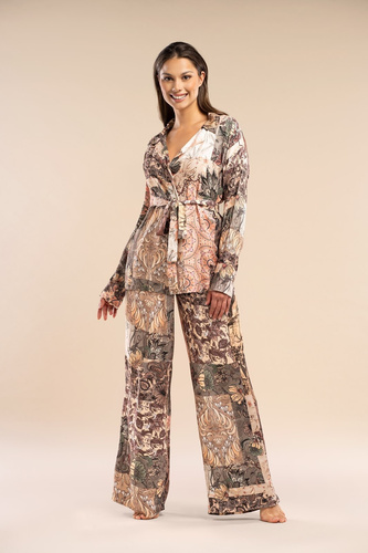 Spodnie piżamowe Forever Belle Reverie khaki– satynowa wiskoza, eleganckie i wygodne
