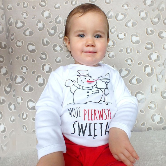 Body długi rękaw "Moje pierwsze Święta z bałwankiem" Moocha biały