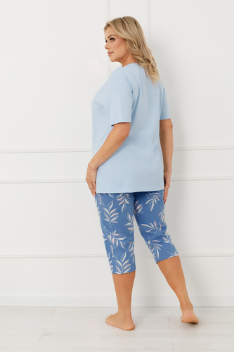 Piżama damska ERULA Italian Fashion bawełna krótki rękaw spodnie 3/4- niebieska
