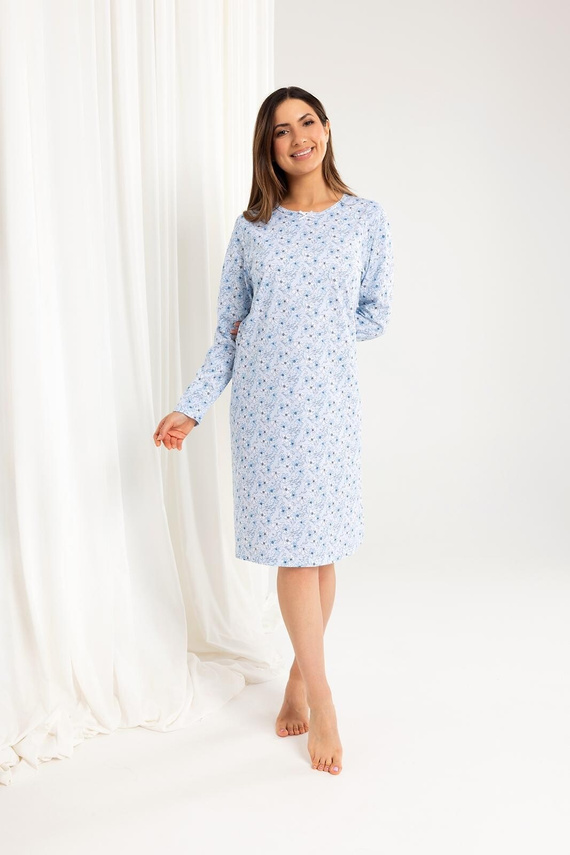 164 Koszula nocna Regina  niebieski– długi rękaw, klasyczny fason, komfort na chłodne noce