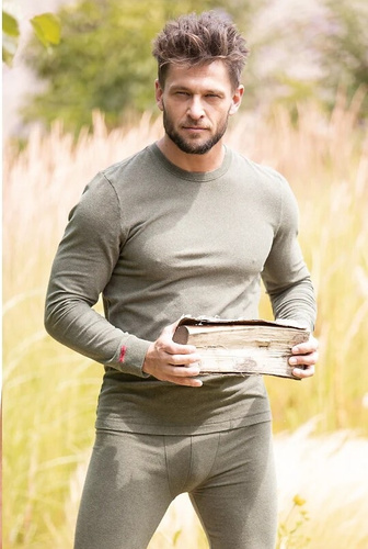 Koszulka męska Key Hot Touch MVD 155 khaki– bawełna, długi rękaw