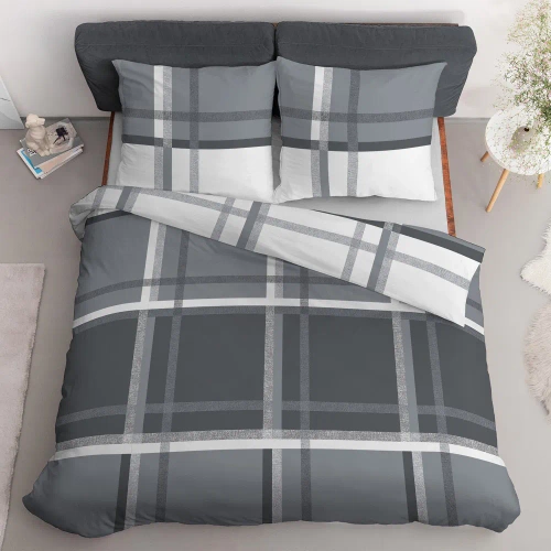 4674 A Home Satin Pościel satynowa krata Detexpol szary 