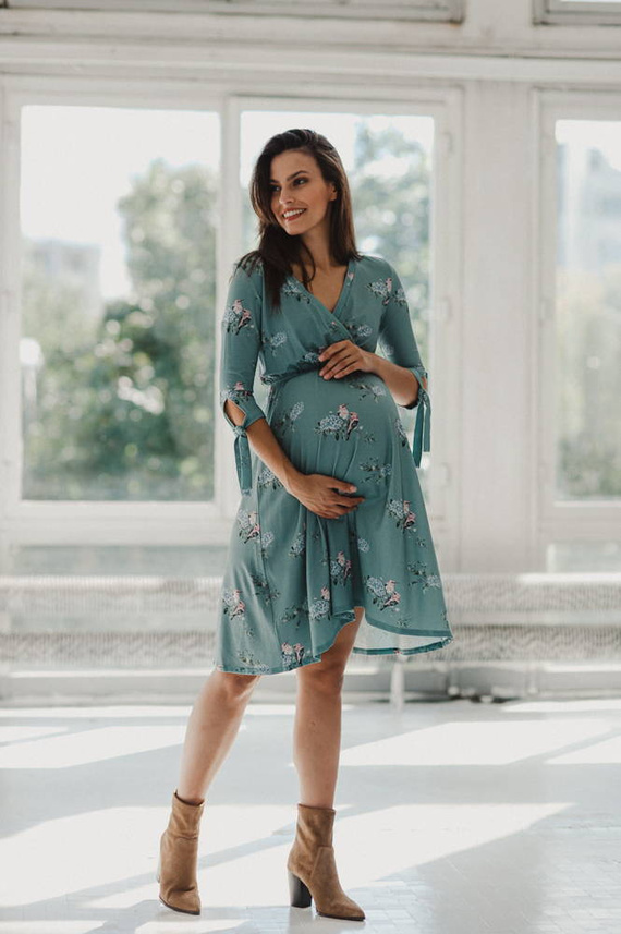 Two Ways MIDI Sukienka ciążowa i do karmienia Milk&Love eukaliptus w hortensje