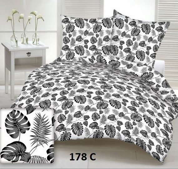 178c Pościel bawełniana liście czarne palmy