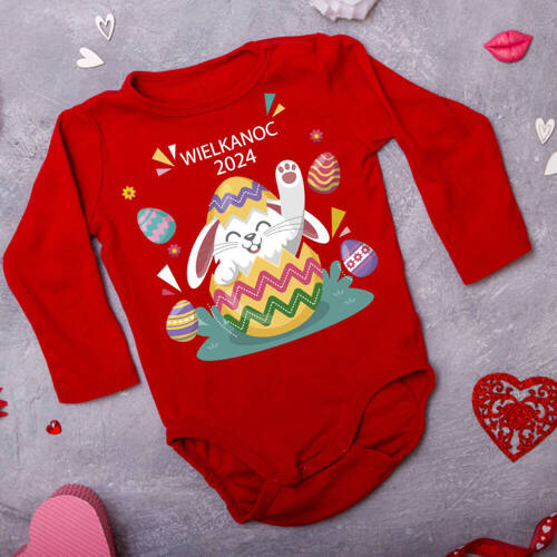 "Wielkanoc 2024 z króliczkiem" Body długi rękaw Moocha czerwony