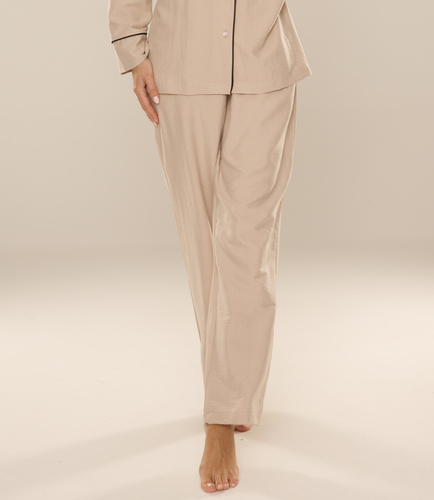 Maeve 875 Spodnie piżamowe damskie De Lafense – długie, gładkie, z kieszeniami - piasek