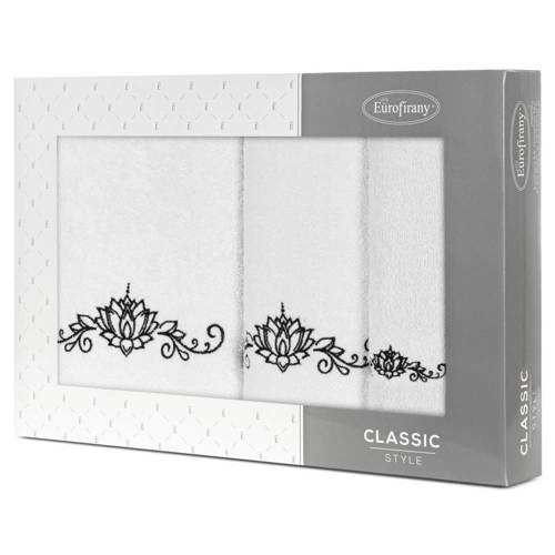 Lilianna Komplet ręczników z haftem z motywem ornamentu Eurofirany biały/czarny