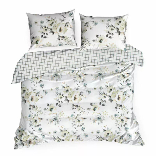 Spring 32 Kwiaty pościel satynowa Eurofirany biały/miętowy