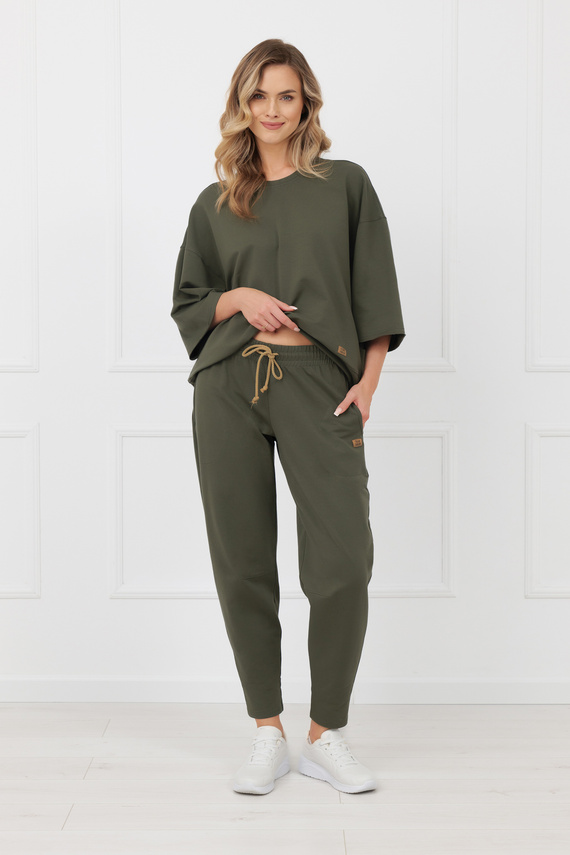 Spodnie dresowe Kaori Italian Fashion bawełna-  ciemny oliwkowy