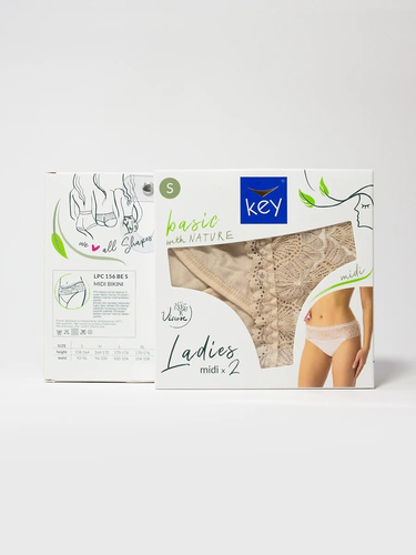 Figi damskie Key LPC 156 bambusowe midi z koronką 2-pak wygodne białe