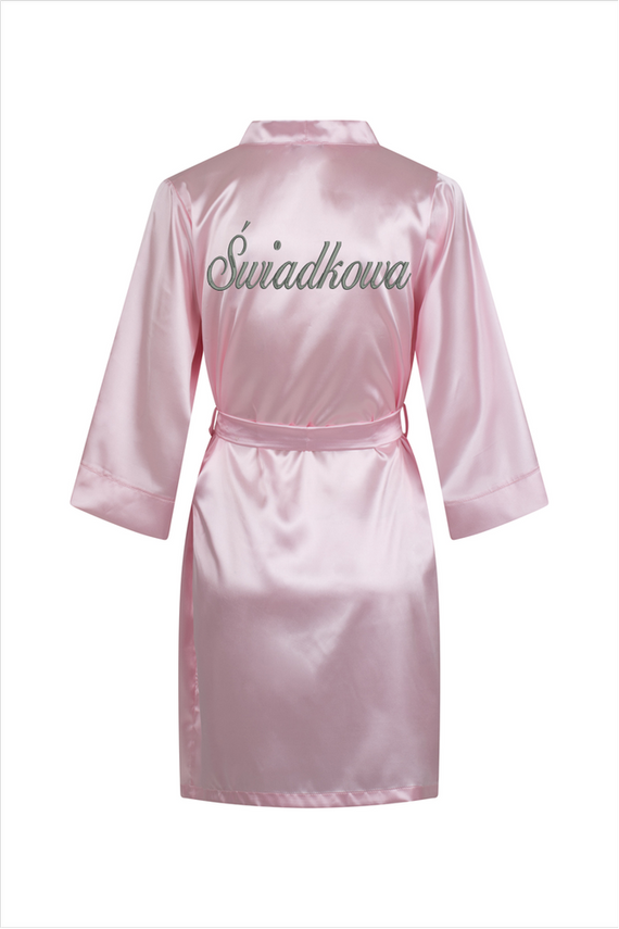 Świadkowa Szlafrok damski satynowy ByShelly - różowy/srebrny