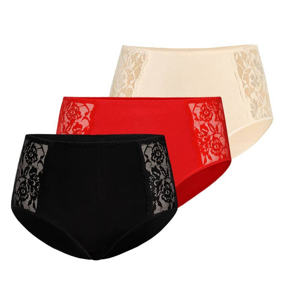 140-3 Loren Wielopak figi z wysokim stanem Teyli - czarny/czerwony/beżowy