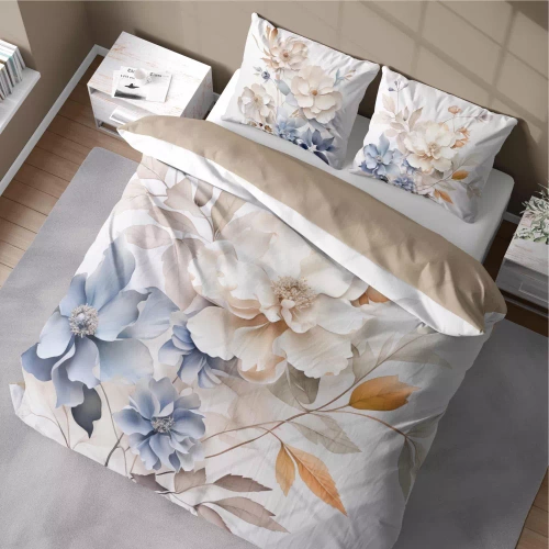 5315 A Pościel z mikrofibry kolorowa kwiaty Detexpol beżowy