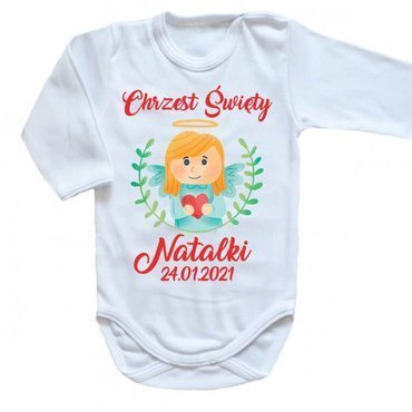 "Chrzest dla dziewczynki z imieniem" Body długi rękaw Moocha biały