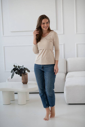 Milk Shirt Bluzka do karmienia i ciążowa z dekoltem w serek latte melange