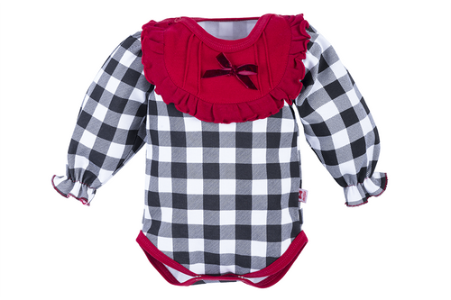 182KK Santa Body falbanka z długim rękawem Marija - kratka z bordowym dekoltem