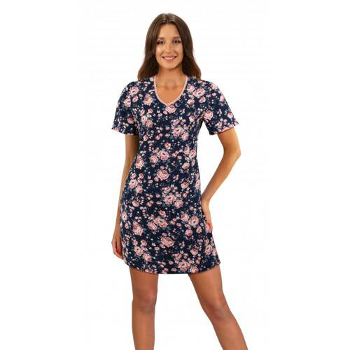 2508/05 Róże Angielskie Koszula nocna krótki rękaw Sesto Senso granatowy