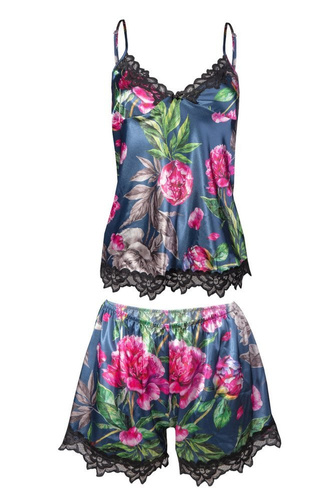 Flowers Komplet piżama damska DKaren DK-KV -granatowy 001