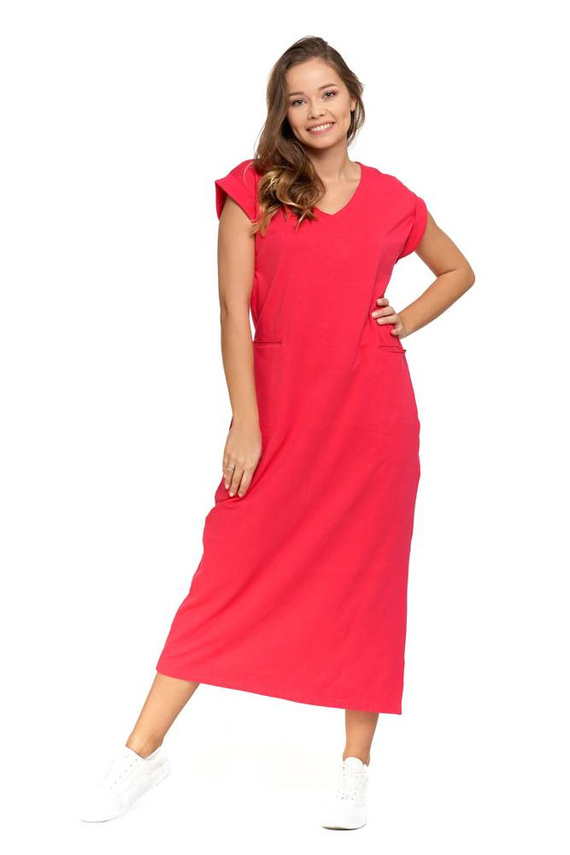 MDW4200-001 Sukienka damska z rozcięciem Moraj - malinowy