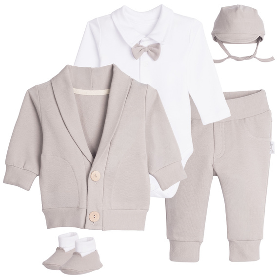 169408 Komplet do chrztu dla chłopca 5-częściowy bawełniany body bluza spodnie
