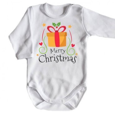 "Merry Christmas z prezentem BOŻE NARODZENIE" Body długi rękaw biały