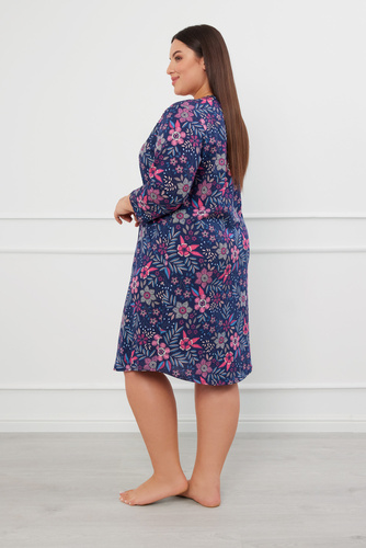 Folk rozpinana koszula nocna, rękaw 3/4 Italian Fashion - druk 