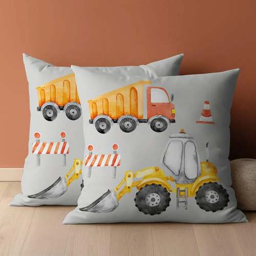 PSBA 08A Mayamoo 26 Poszewka bawełniana Dwustronna Koparka Wywrotka Detexpol szary pomarańczowy