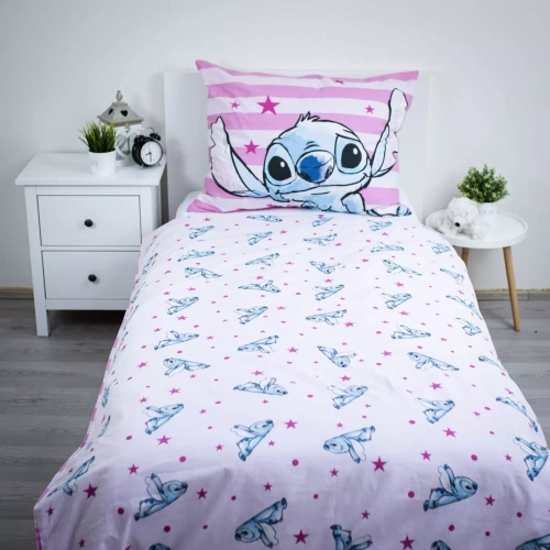 Pościel Lilo i Stitch JF24 140x200 różowa gwiazdy 100% bawełna