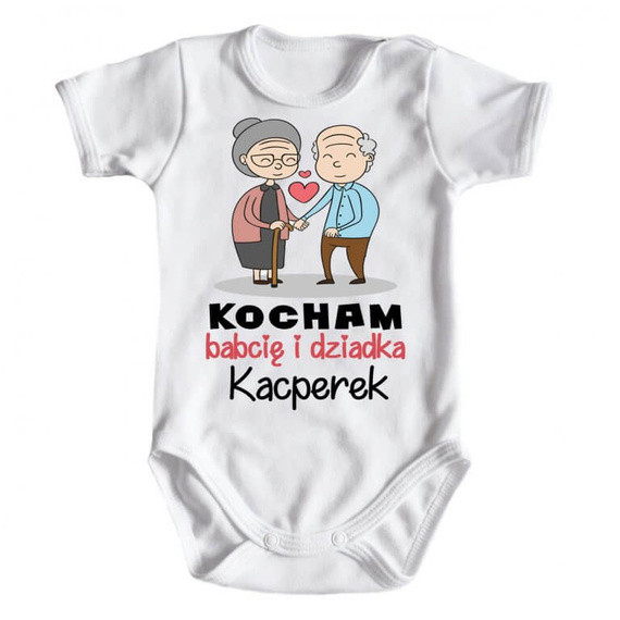 "KOCHAM babcię i dziadka z imieniem" Body krótki rękaw Moocha biały