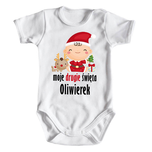 "Moje drugie Święta z imieniem" Body krótki rękaw Moocha biały