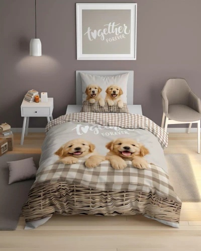 5553 A Fluo 95 Pościel świecąca w ciemności Pieski Together Forever  | 100% bawełna | Dla dzieci Detexpol