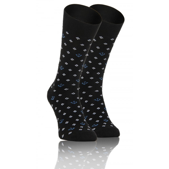 Classic Skarpety męskie garniturowe Sesto Senso wzór kotwice czarny