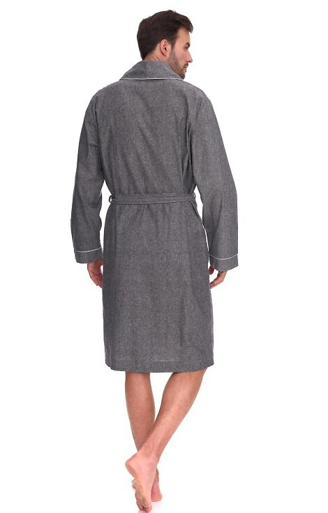 2532 Zeus Szlafrok męski L&L szary – długi, bawełniany, melanżowy, klasyczny