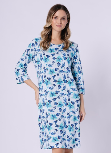 Koszula nocna Julita 1742 Leveza turkusowa – bawełna, rękaw 3/4, kwiaty