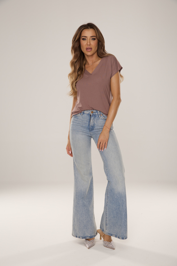 774 Vendy Bluzka damska De Lafense – wiskoza, krótki rękaw - mocca