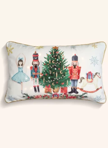 Christmas Time Poszewka świąteczna LED BN23 – biała i zielona, velvet, 12 światełek LED, zamek