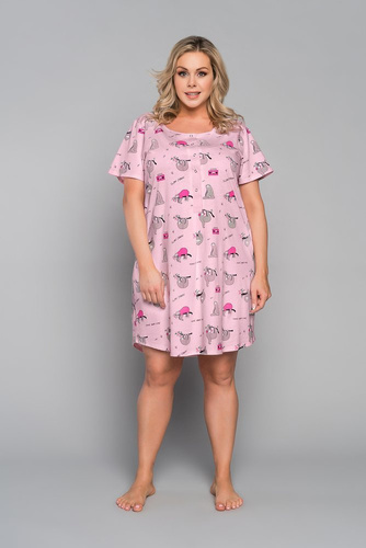 Orso Rozpinana Koszula nocna, krótki rękaw z nadrukiem Italian Fashion - róż 