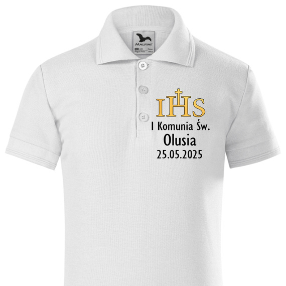 "Pierwsza Komunia Św. z imieniem oraz datą" Koszulka polo krótki rękaw Moocha biały
